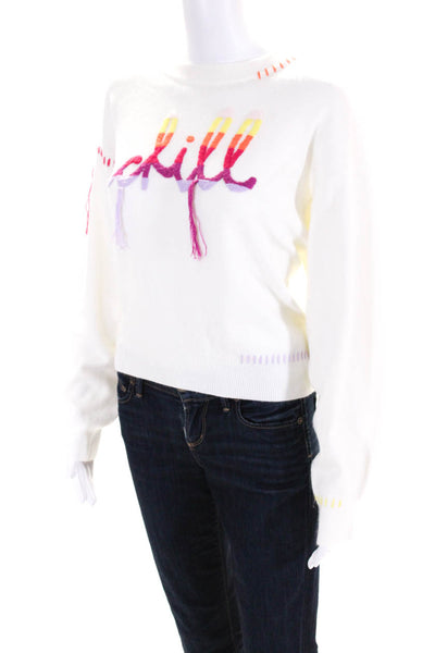 525 Womens Cotton Thigh Knit Chill Embroidery Long Sleeve Sweater White Size S