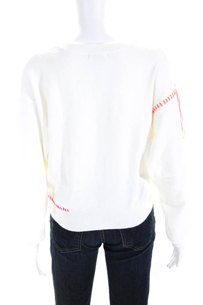 525 Womens Cotton Thigh Knit Chill Embroidery Long Sleeve Sweater White Size S