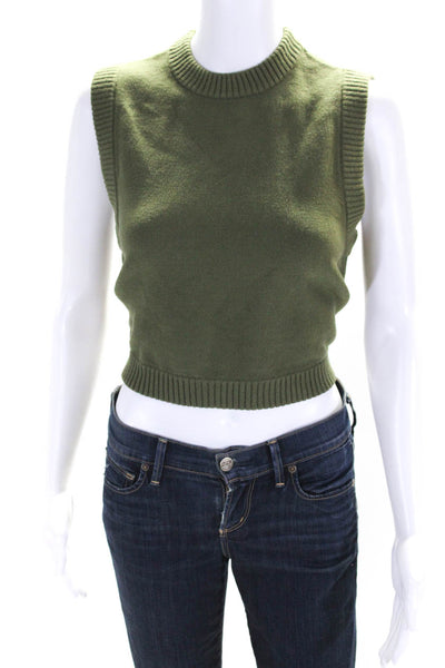 Sofia Richie X Bar III Womens Wool Knit Crewneck Sweater Vest Olive Green Size M