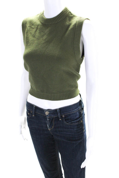 Sofia Richie X Bar III Womens Wool Knit Crewneck Sweater Vest Olive Green Size M