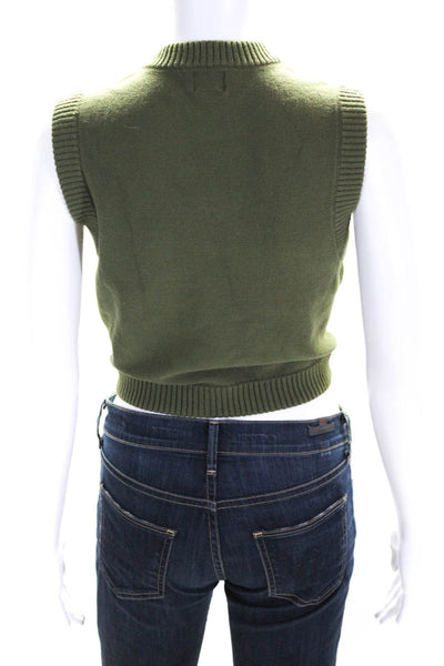 Sofia Richie X Bar III Womens Wool Knit Crewneck Sweater Vest Olive Green Size M