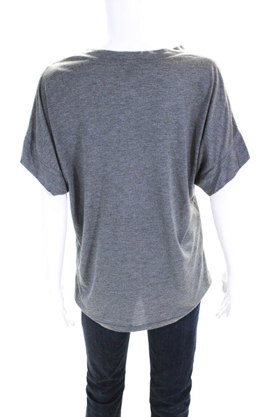 Haute Hippie Womens Jersey Knit Studded Bird Graphic V-Neck Shirt Gray Size S