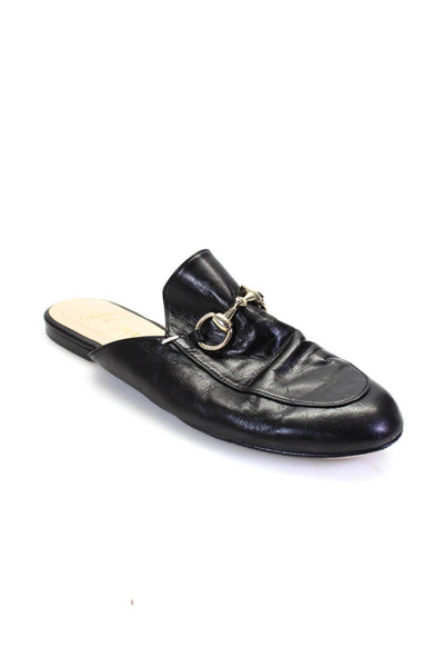 FS/NY Womens Slip On Round Toe Bit Mules Loafers Black Leather Size 9.5B