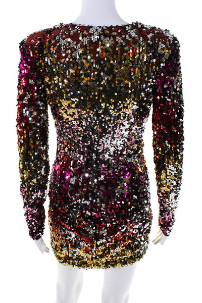 Hours Women's V-Neck Long Sleeves Sequin Fitted Multicolor Mini Dress Size XS