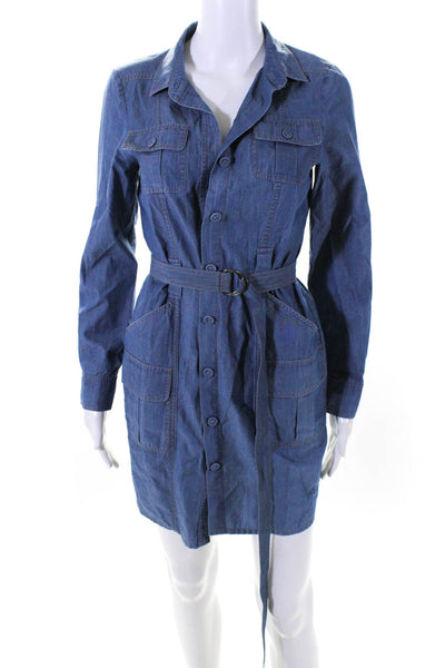 St. John Women's Collared Long Sleeves Button Down Chambray Mini Dress Size 4