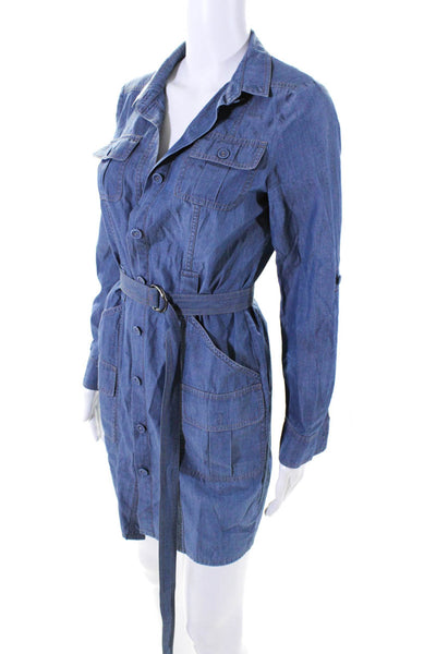 St. John Women's Collared Long Sleeves Button Down Chambray Mini Dress Size 4