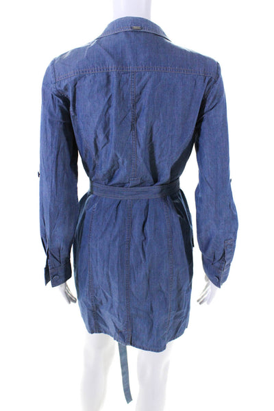 St. John Women's Collared Long Sleeves Button Down Chambray Mini Dress Size 4