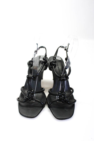 Rebecca Minkoff Women's Open Toe Strappy Cone Heels Leather Sandals Black Size 8