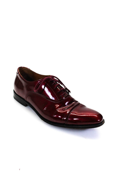 Churchs Women's Round Toe Lace Up Patent Leather Loafers Burgundy Size 8