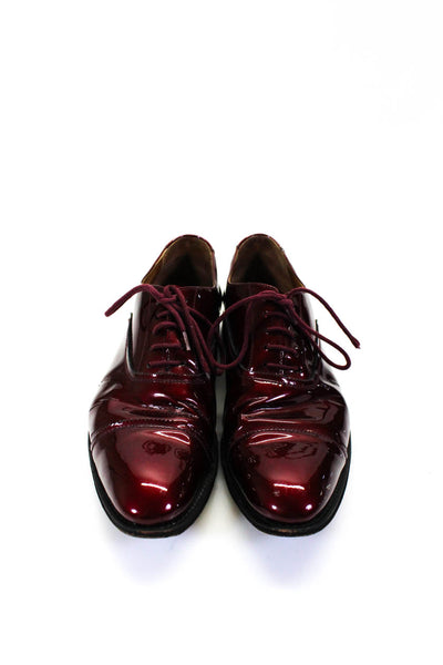 Churchs Women's Round Toe Lace Up Patent Leather Loafers Burgundy Size 8