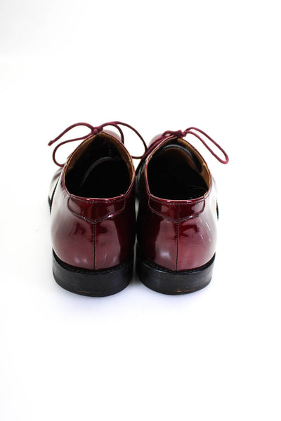 Churchs Women's Round Toe Lace Up Patent Leather Loafers Burgundy Size 8