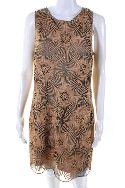 Belle Badgley Mischka Womens Embroidered Sequin Shift Dress Gold Size 10