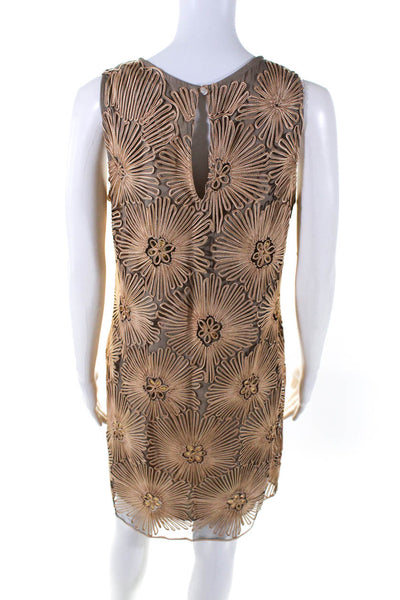 Belle Badgley Mischka Womens Embroidered Sequin Shift Dress Gold Size 10