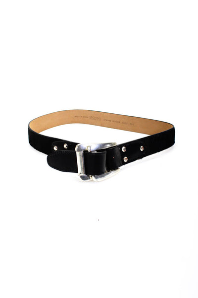 Michael Kors Womens Leather Ponyhair Silver Tone Double Ring Belt Black Size M/L