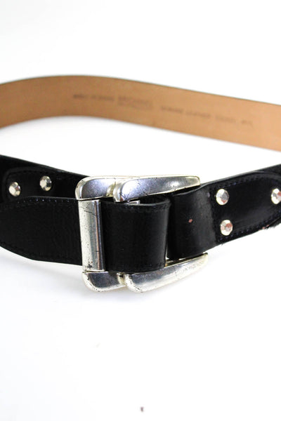 Michael Kors Womens Leather Ponyhair Silver Tone Double Ring Belt Black Size M/L