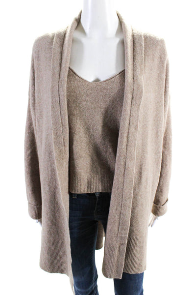 Tahari Womens V-Neck Sleeveless Knitted Tank Top Cardigan Set Brown Size M