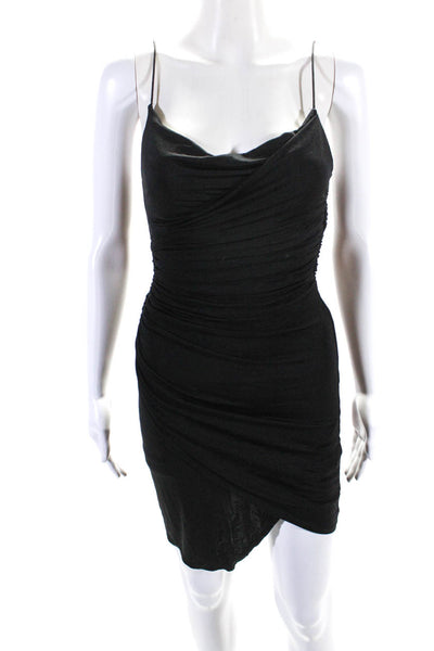 Alice + Olivia Womens Ruched Sleeveless Strappy Textured Mini Dress Black Size 2