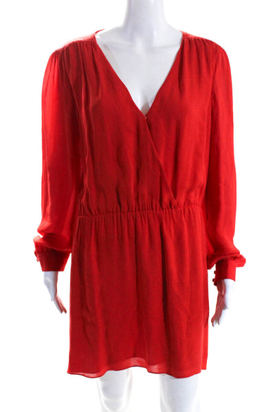 Parker Womens Long Sleeve V Neck Open Back Silk Shift Dress Red Size Large