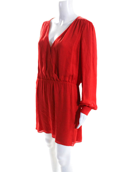 Parker Womens Long Sleeve V Neck Open Back Silk Shift Dress Red Size Large