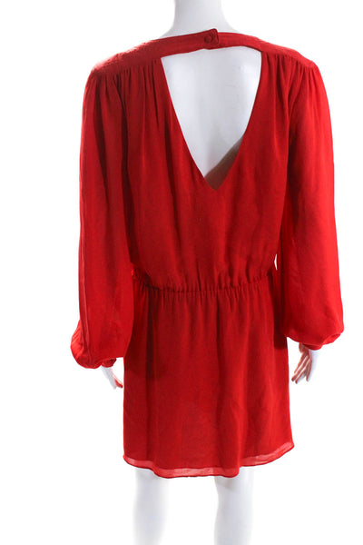 Parker Womens Long Sleeve V Neck Open Back Silk Shift Dress Red Size Large