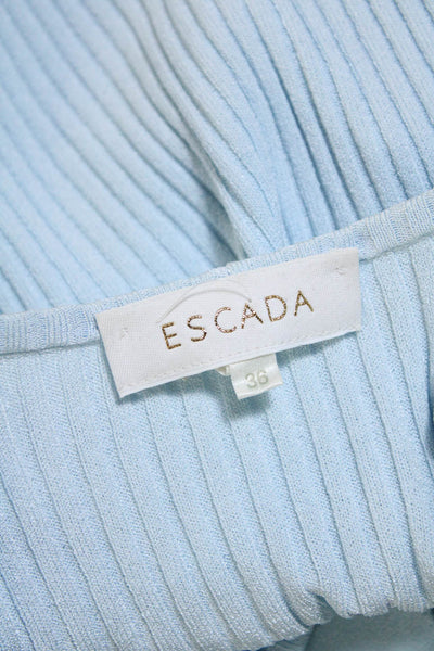 Escada Womens Button Front Faux Suede V Neck Cardigan Sweater Blue Size FR 36