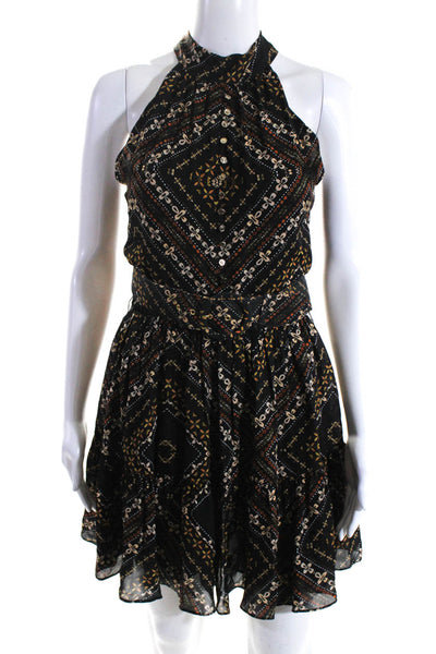 Nicholas Womens Silk Abstract Print Buttoned Belted Halter Dress Black Size 2