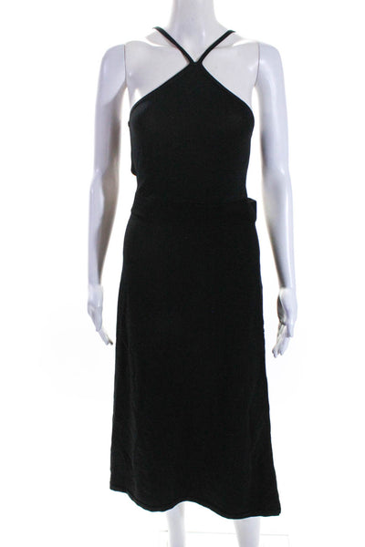 ASTR Women's Halter Sleeveless Cinch Waist Fit Flare Midi Dress Black Size M