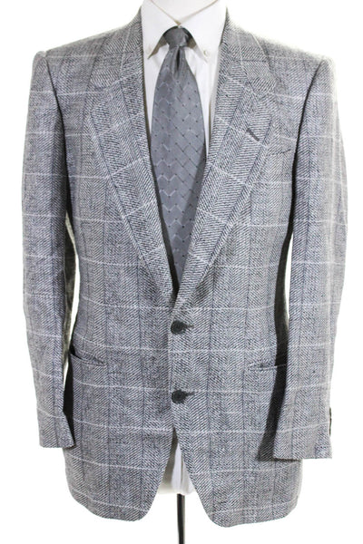 Pierre Cardin Paris Mens Check Tweed Two Button Blazer Jacket Gray Size 38