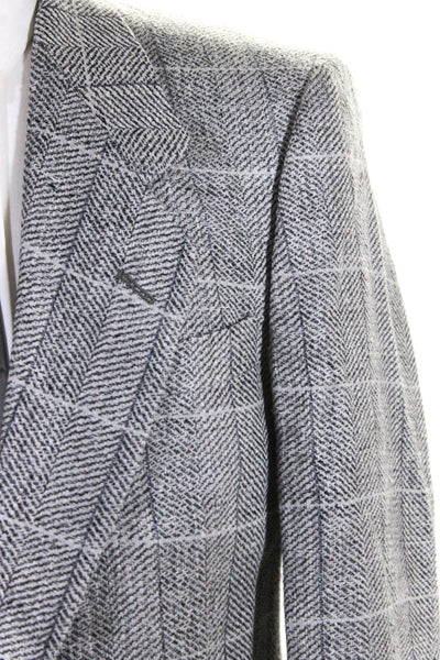 Pierre Cardin Paris Mens Check Tweed Two Button Blazer Jacket Gray Size 38