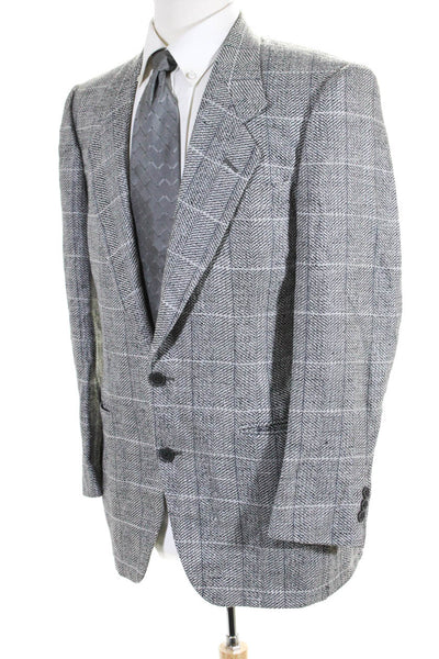 Pierre Cardin Paris Mens Check Tweed Two Button Blazer Jacket Gray Size 38