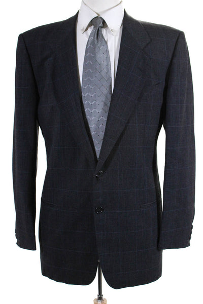 Ungaro Uomo Mens Check Print Two Button Blazer Jacket Blue Gray Size 42