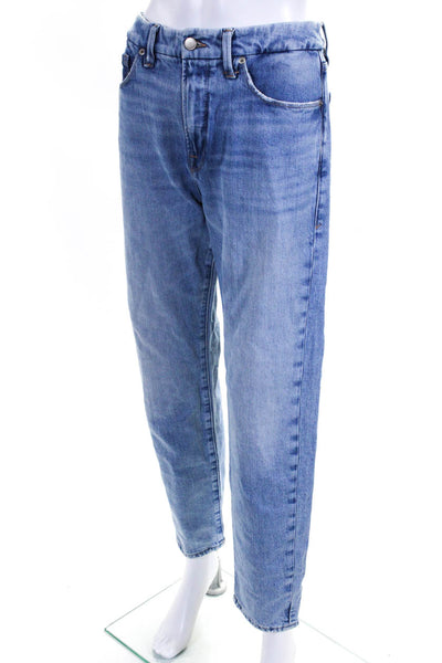 Good American Womens Cotton Light Washed Buttoned Straight Leg Jeans Blue Size 4