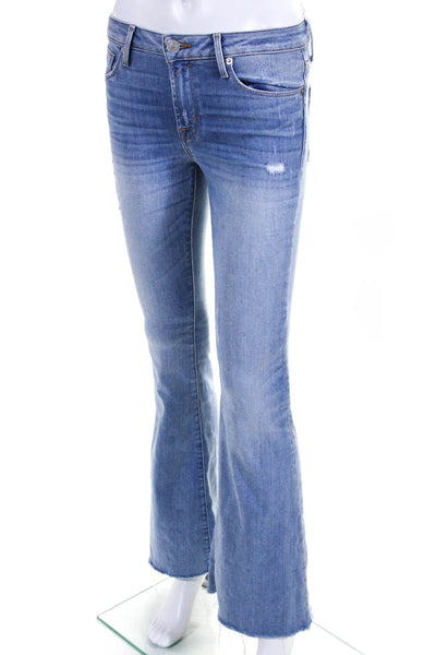 Hudson Womens Cotton Mid-Rise Flare Leg Fringed Hem Button Jeans Blue Size EUR25