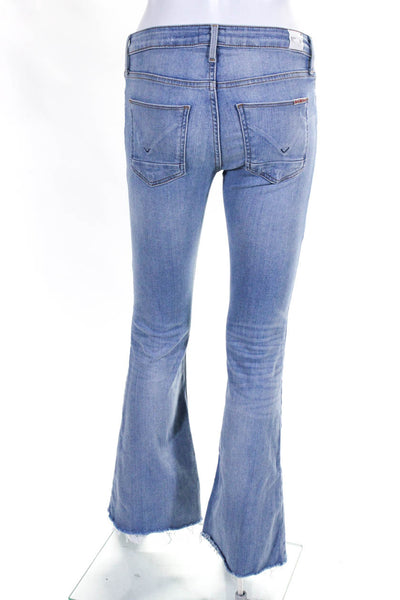 Hudson Womens Cotton Mid-Rise Flare Leg Fringed Hem Button Jeans Blue Size EUR25