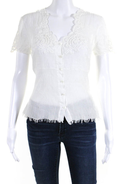 Ermanno Scervino Womens Cotton Floral Embroidered Buttoned Blouse White Size EUR