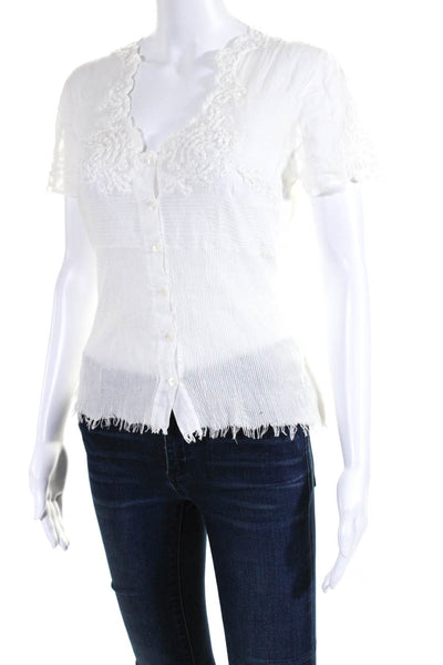 Ermanno Scervino Womens Cotton Floral Embroidered Buttoned Blouse White Size EUR