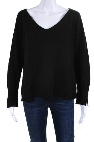 Brodie Womens Cashmere Knitted V-Neck Long Sleeve Sweater Top Black Size S