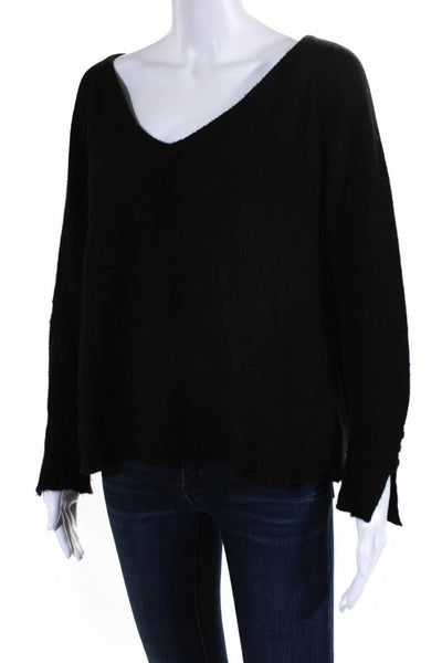 Brodie Womens Cashmere Knitted V-Neck Long Sleeve Sweater Top Black Size S