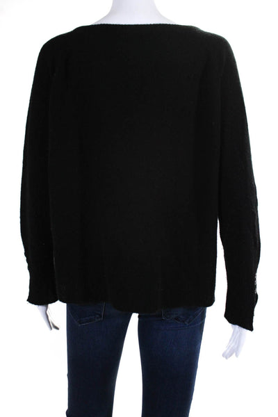 Brodie Womens Cashmere Knitted V-Neck Long Sleeve Sweater Top Black Size S