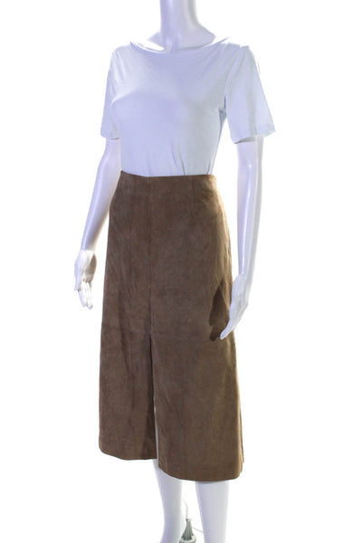 Intermix Women's Hook Closure Slit Hem A-Line Lined Midi Skirt Beige Size 14