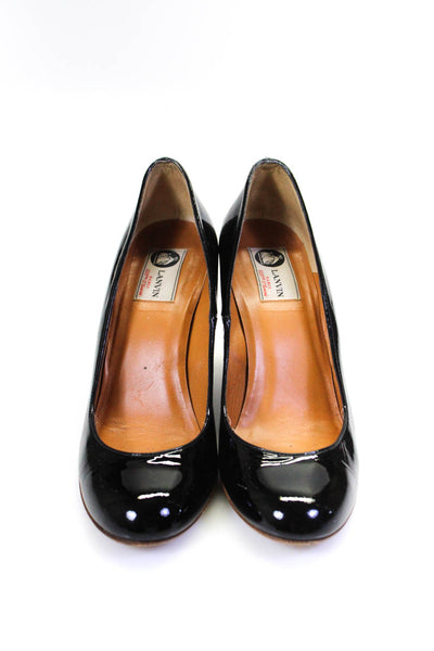 Lanvin Womens Patent Leather Round Toe Wedge Sandals Black Size 8