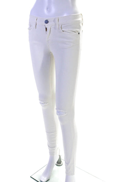 Rebecca Minkoff Womens Cotton Mid Rise Distressed Skinny Jeans White Size 24