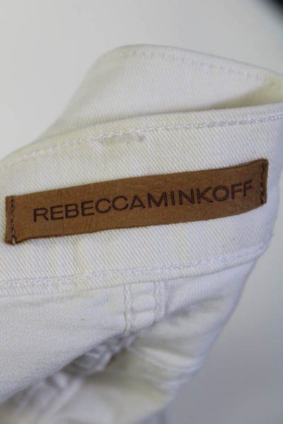 Rebecca Minkoff Womens Cotton Mid Rise Distressed Skinny Jeans White Size 24