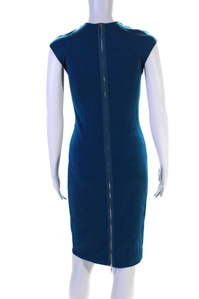 Victoria Victoria Beckham Womens Cap Sleeve V Neck Sheath Dress Blue Size 4