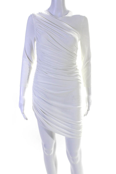 Norma Kamali Womens Long Sleeve Gathered Asymmetric Midi Dress White Size XS