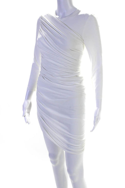 Norma Kamali Womens Long Sleeve Gathered Asymmetric Midi Dress White Size XS