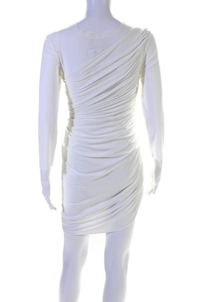 Norma Kamali Womens Long Sleeve Gathered Asymmetric Midi Dress White Size XS