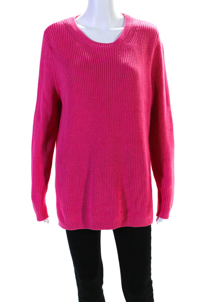 525 Women's Round Neck Long Sleeves Pullover Sweater Pink Size M