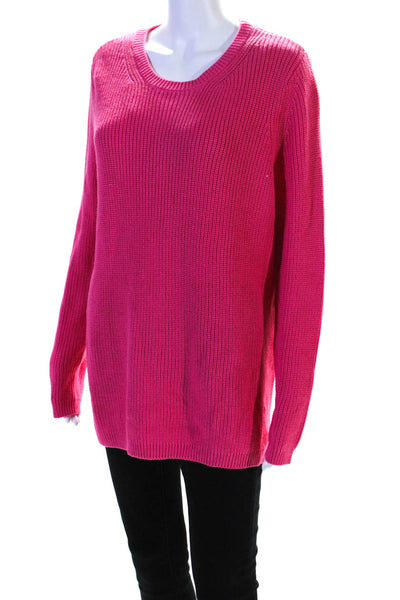 525 Women's Round Neck Long Sleeves Pullover Sweater Pink Size M