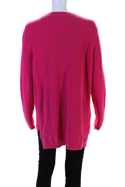 525 Women's Round Neck Long Sleeves Pullover Sweater Pink Size M